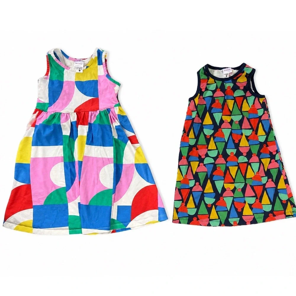 Hanna Andersson Girls Dress Lot 2 Sleeveless Cotton Geometric Abstract Size 6-7